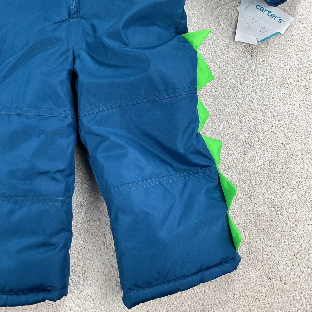 Carters Toddler Boys 2-Piece Dinosaur Snowsuit Teal Blue Puffer‎ Jacket Bibs 3T